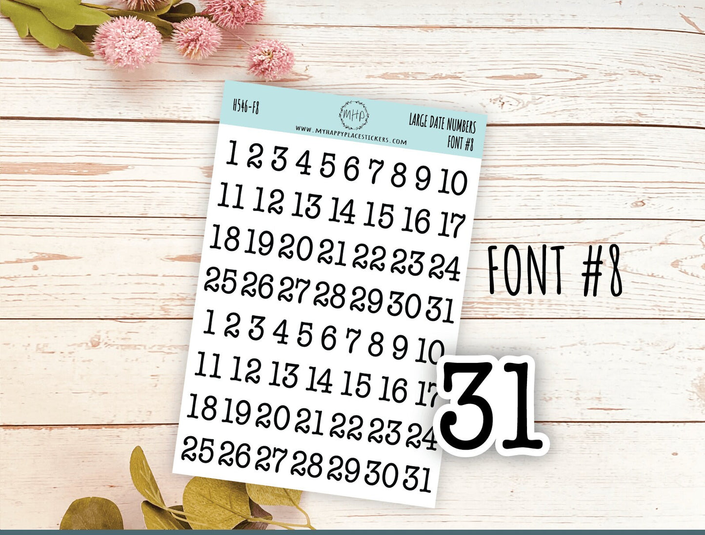 Sticker Set of Large Date Number Stickers for Planners, Organizers and Bullet Journals || S06