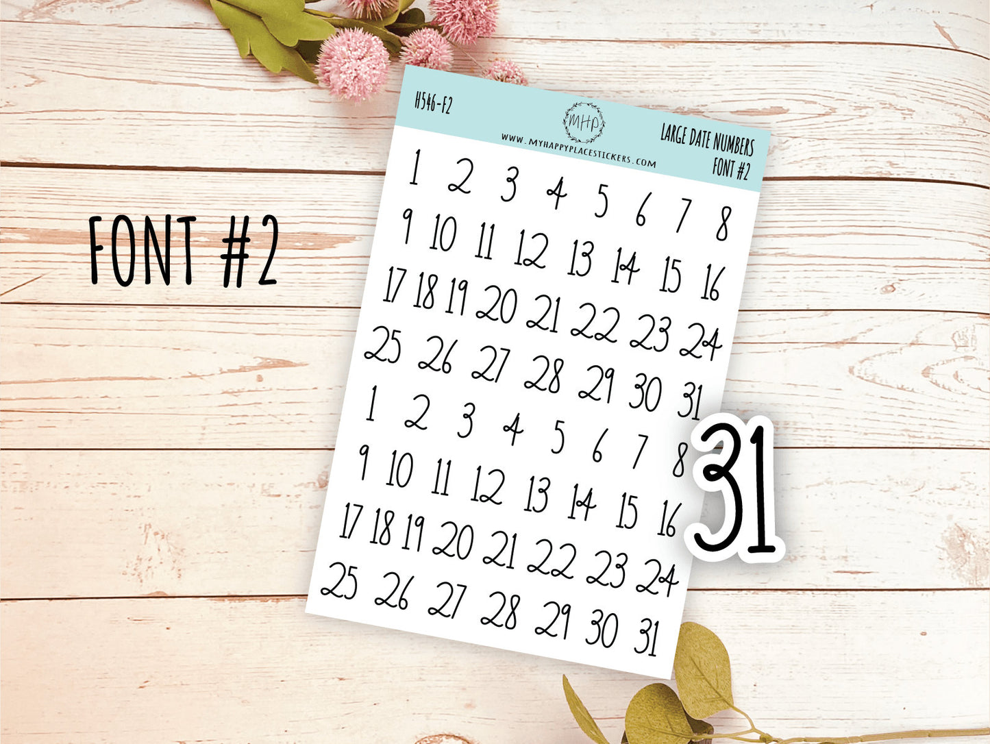 Sticker Set of Large Date Number Stickers for Planners, Organizers and Bullet Journals || S06