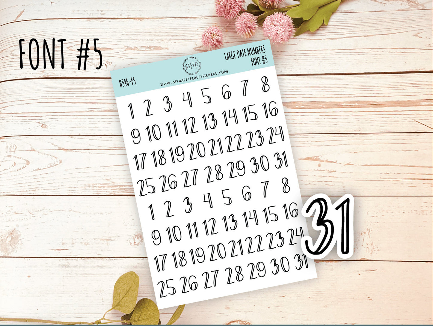 Sticker Set of Large Date Number Stickers for Planners, Organizers and Bullet Journals || S06