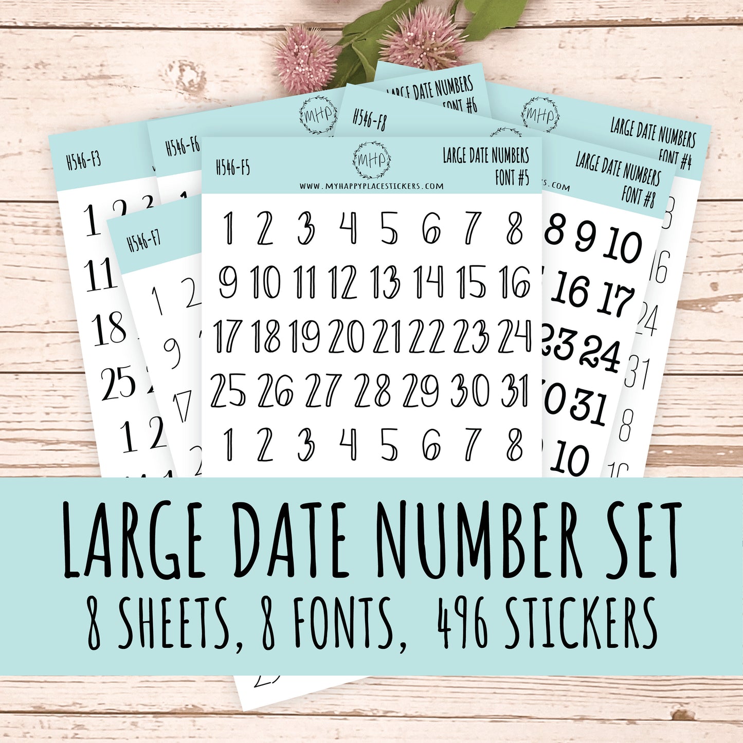 Sticker Set of Large Date Number Stickers for Planners, Organizers and Bullet Journals || S06