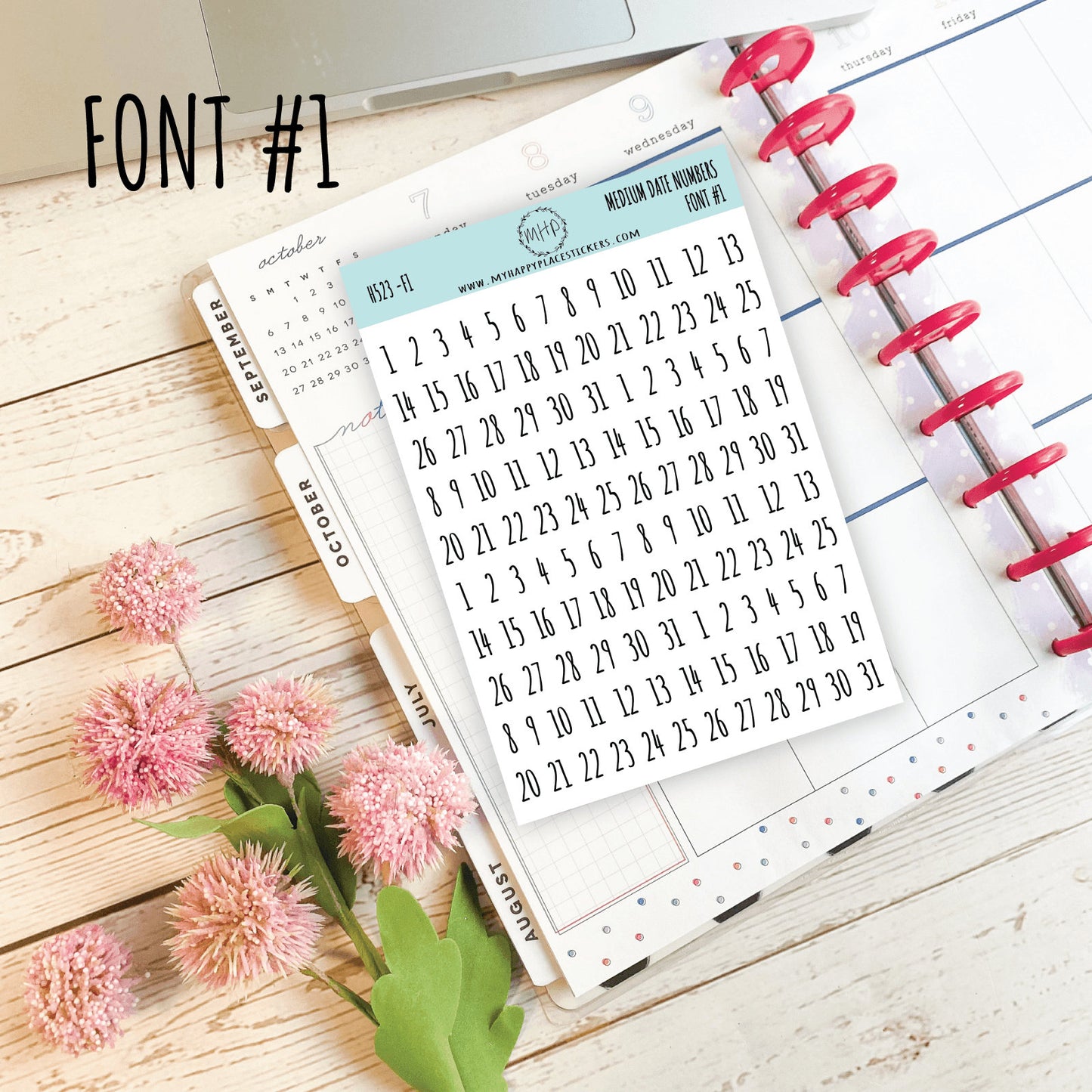 Sticker Set of Medium Date Number Stickers for Planners, Organizers and Bullet Journals || S04