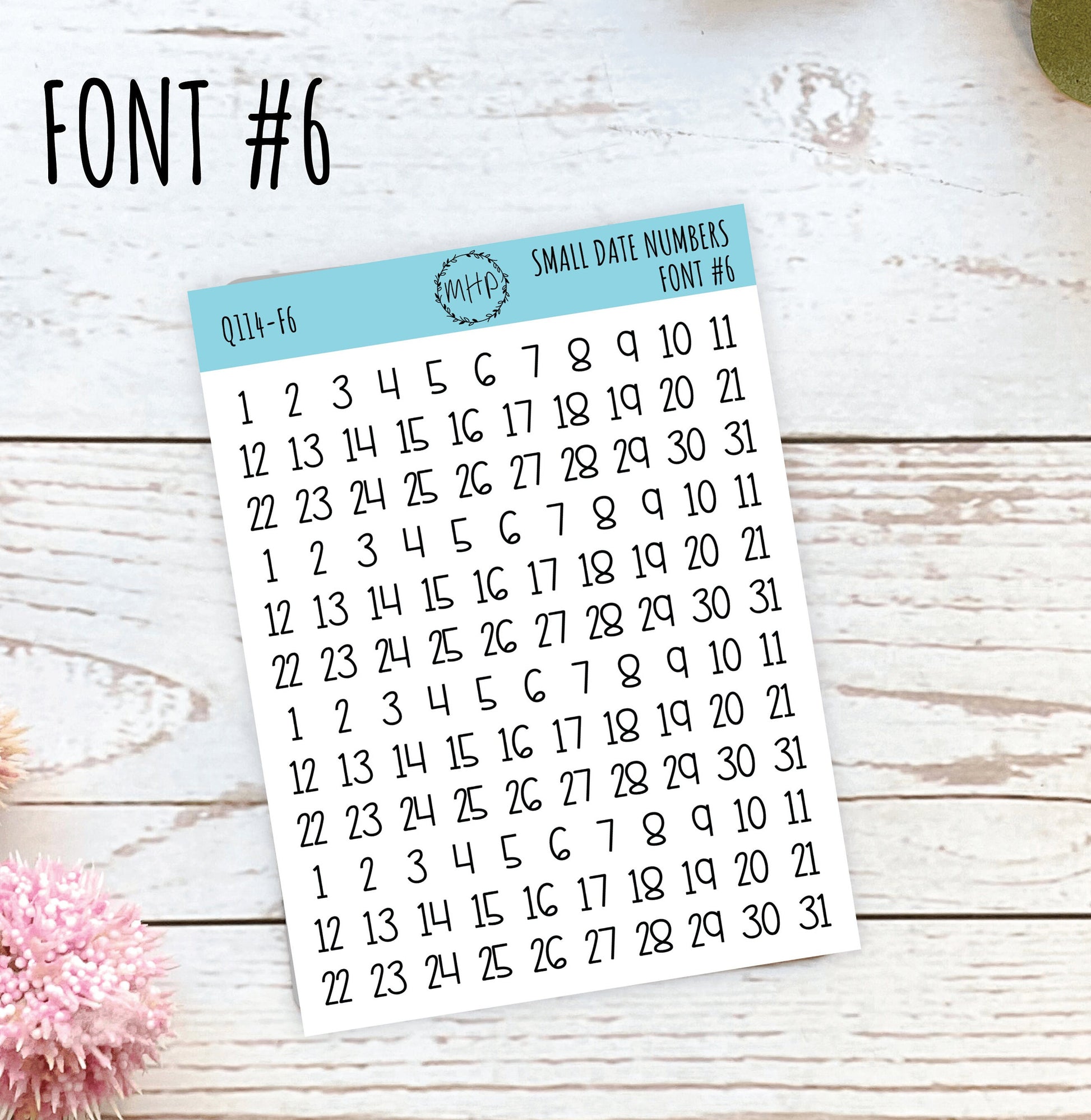 Small Date Number Stickers for Planners, Organizers and Bullet Journals. Undated Planners. 8 Fonts to Choose From || Q114