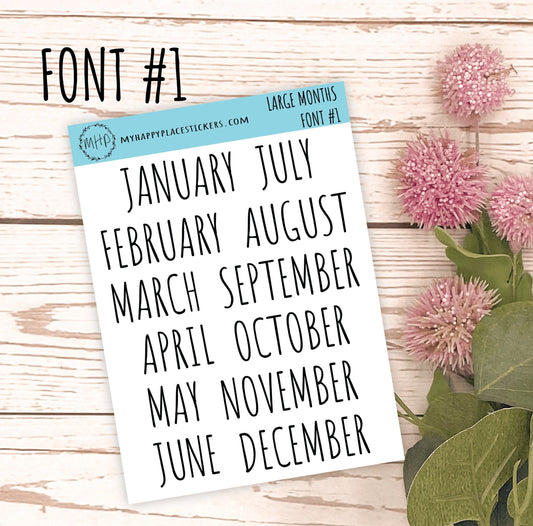 Large Month Stickers SET for Planners, Organizers, Bullet Journals, and Happy Planners. College Planner. 8 Fonts || S00