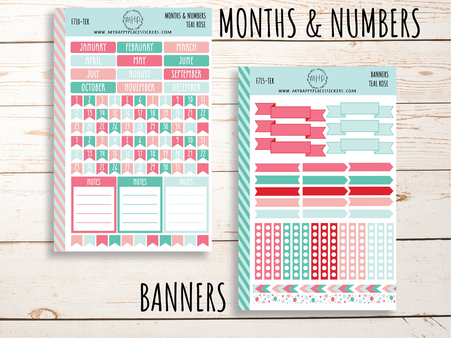 Planner Stickers| "TEAL ROSE" Stickers for 7X9 Planners, Organizers and Bullet Journals