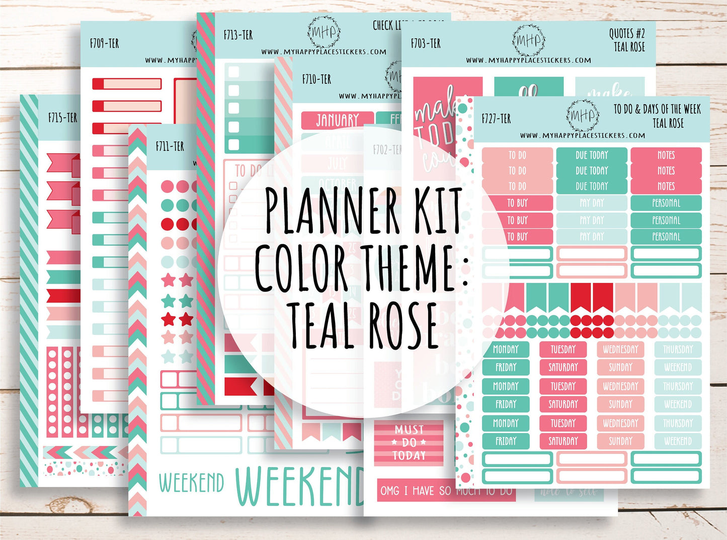 Planner Stickers| "TEAL ROSE" Stickers for 7X9 Planners, Organizers and Bullet Journals