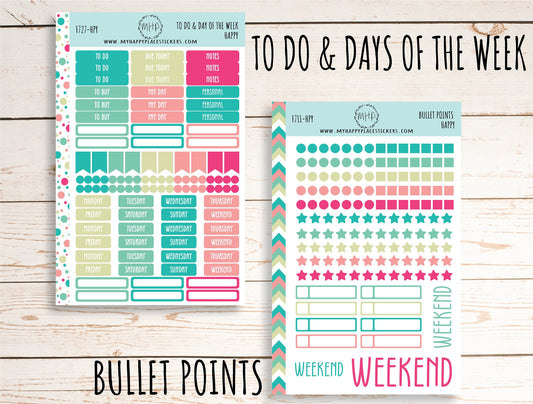 Weekly Kit Sheets "HAPPY". Stickers for 7X9 Planners and Bullet Journals