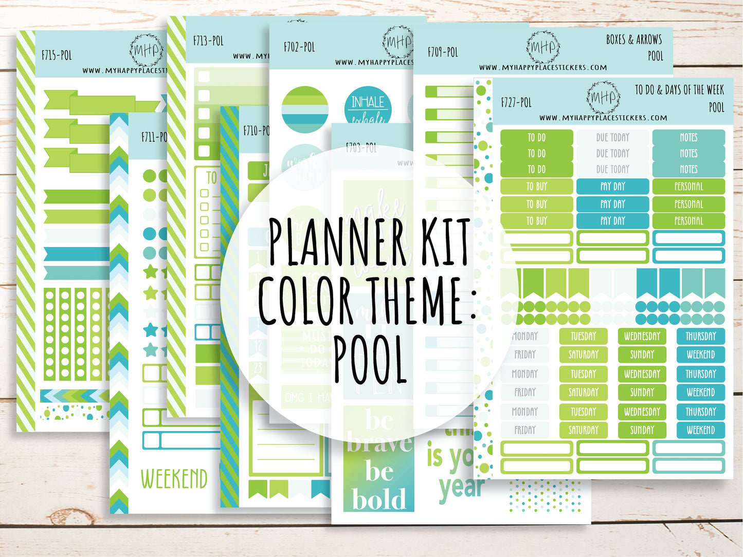 Weekly Kit Sheets "POOL" Stickers for 7X9 Planners and Bullet Journals