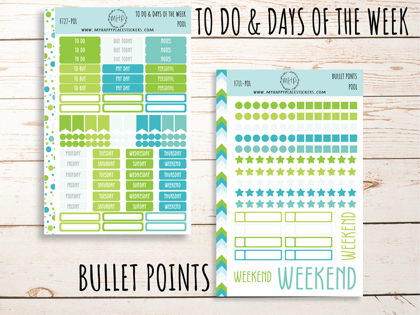 Weekly Kit Sheets "POOL" Stickers for 7X9 Planners and Bullet Journals