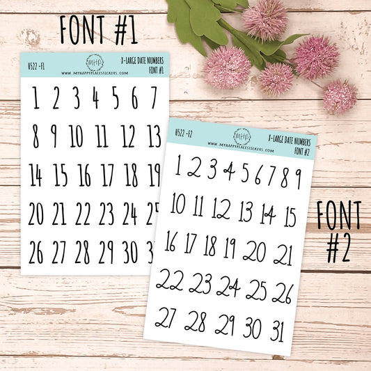 X-Large Date Number Stickers for Planners, Organizers and Bullet Journals. College Planner. 8 Fonts to Choose From || H522