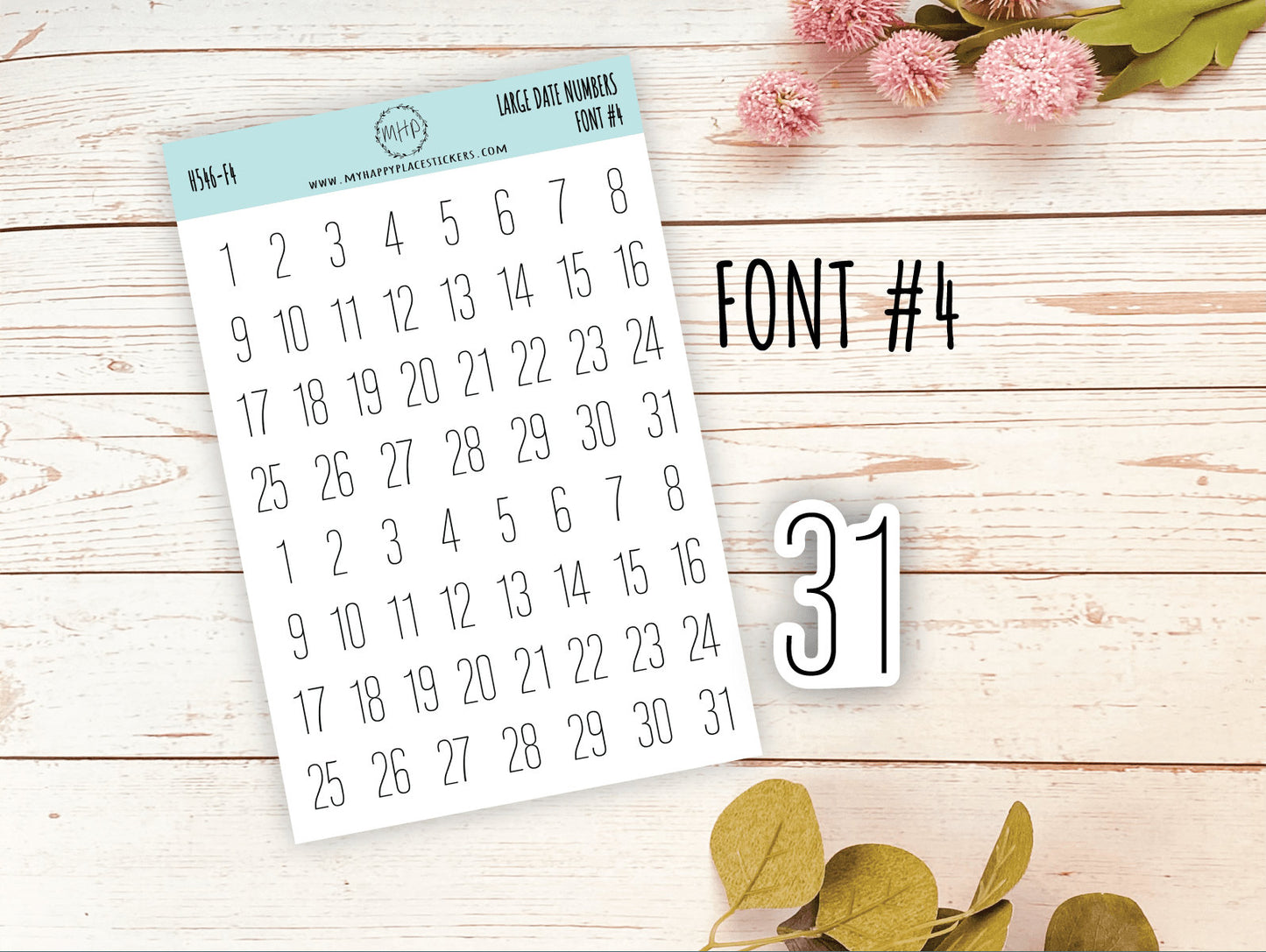 Sticker Set of Large Date Number Stickers for Planners, Organizers and Bullet Journals || S06