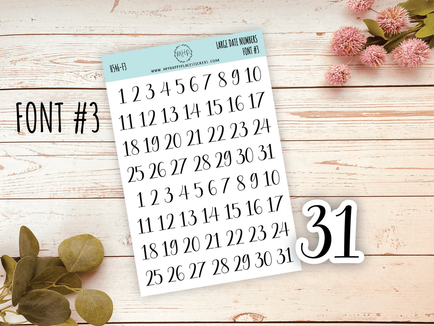 Sticker Set of Large Date Number Stickers for Planners, Organizers and Bullet Journals || S06