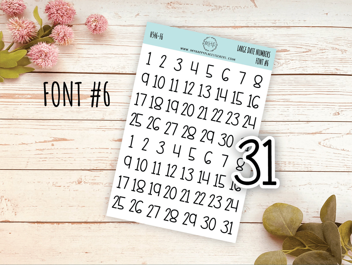 Sticker Set of Large Date Number Stickers for Planners, Organizers and Bullet Journals || S06