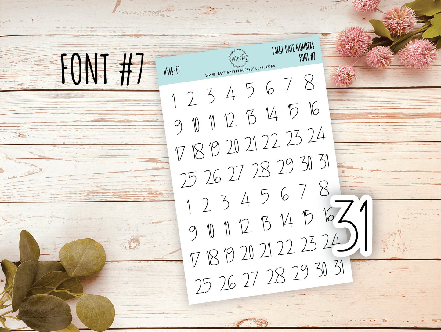 Sticker Set of Large Date Number Stickers for Planners, Organizers and Bullet Journals || S06