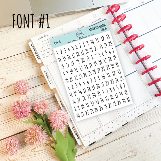 Medium Date Number Stickers for Planners, Organizers and Bullet Journals. College Planner. 8 Fonts to Choose From || H523