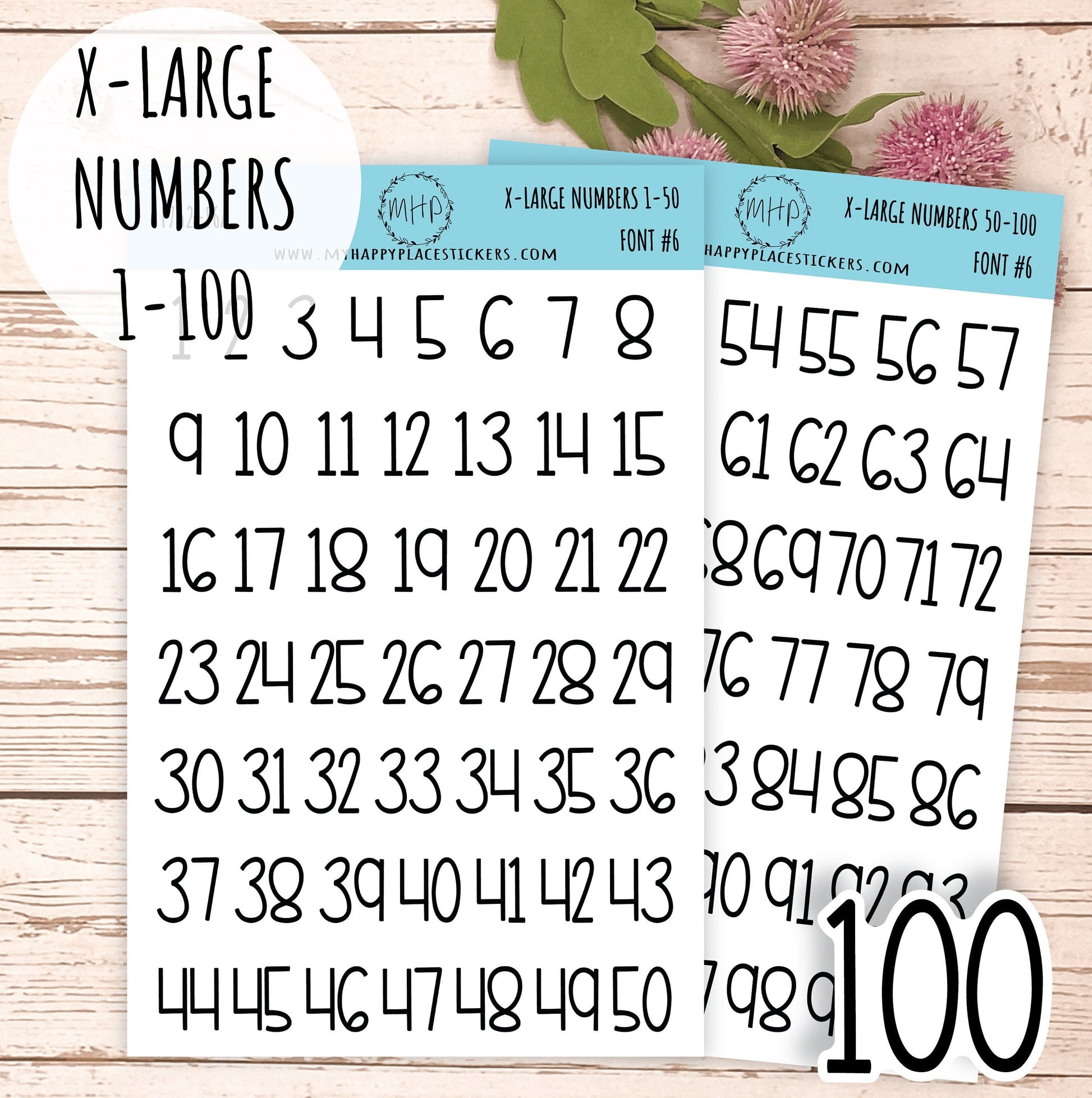 X-Large Number Stickers 1 - 100. Planner Stickers || F752