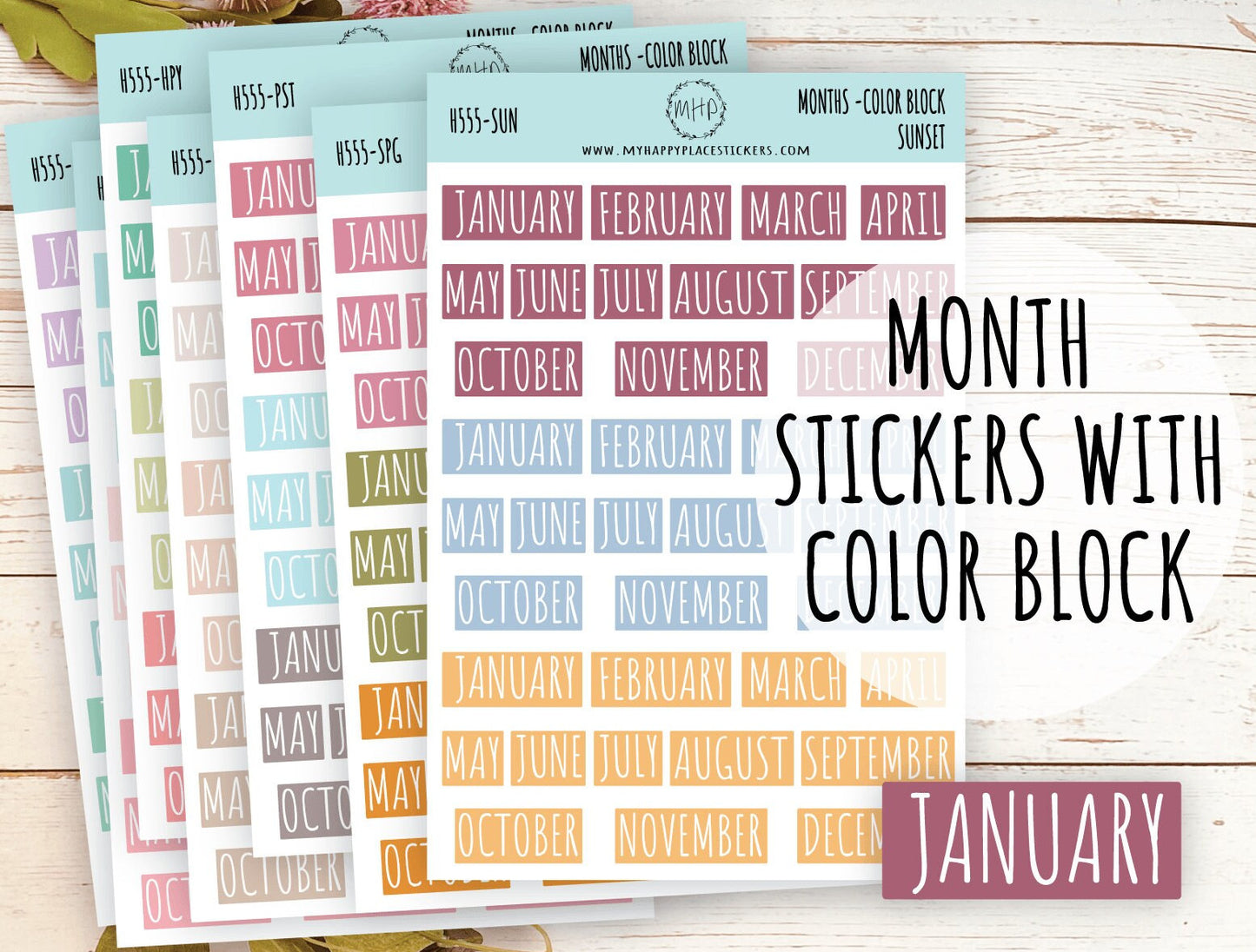Month Stickers. Color Month Stickers. Header Month Stickers || H555