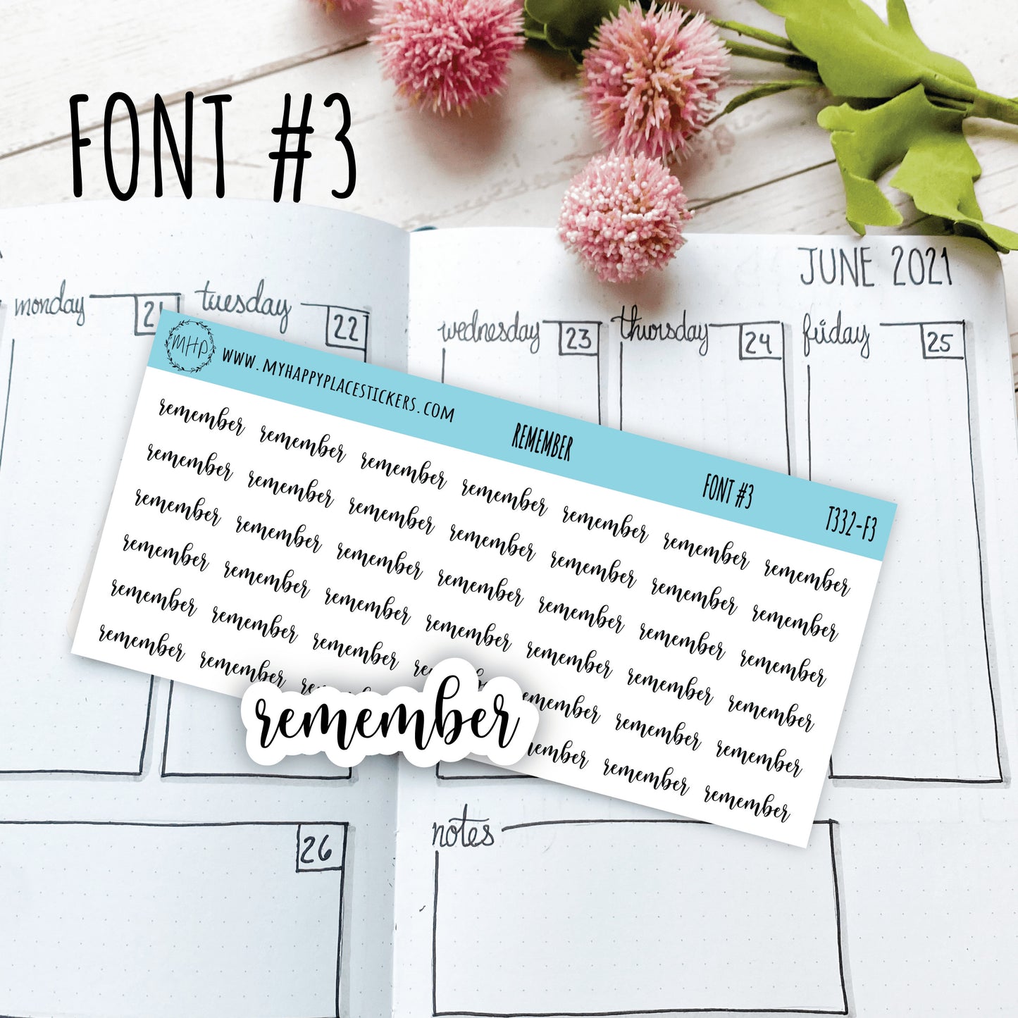 REMEMBER Stickers for Planner and Bullet Journals. 8 Fonts to Choose From || T332