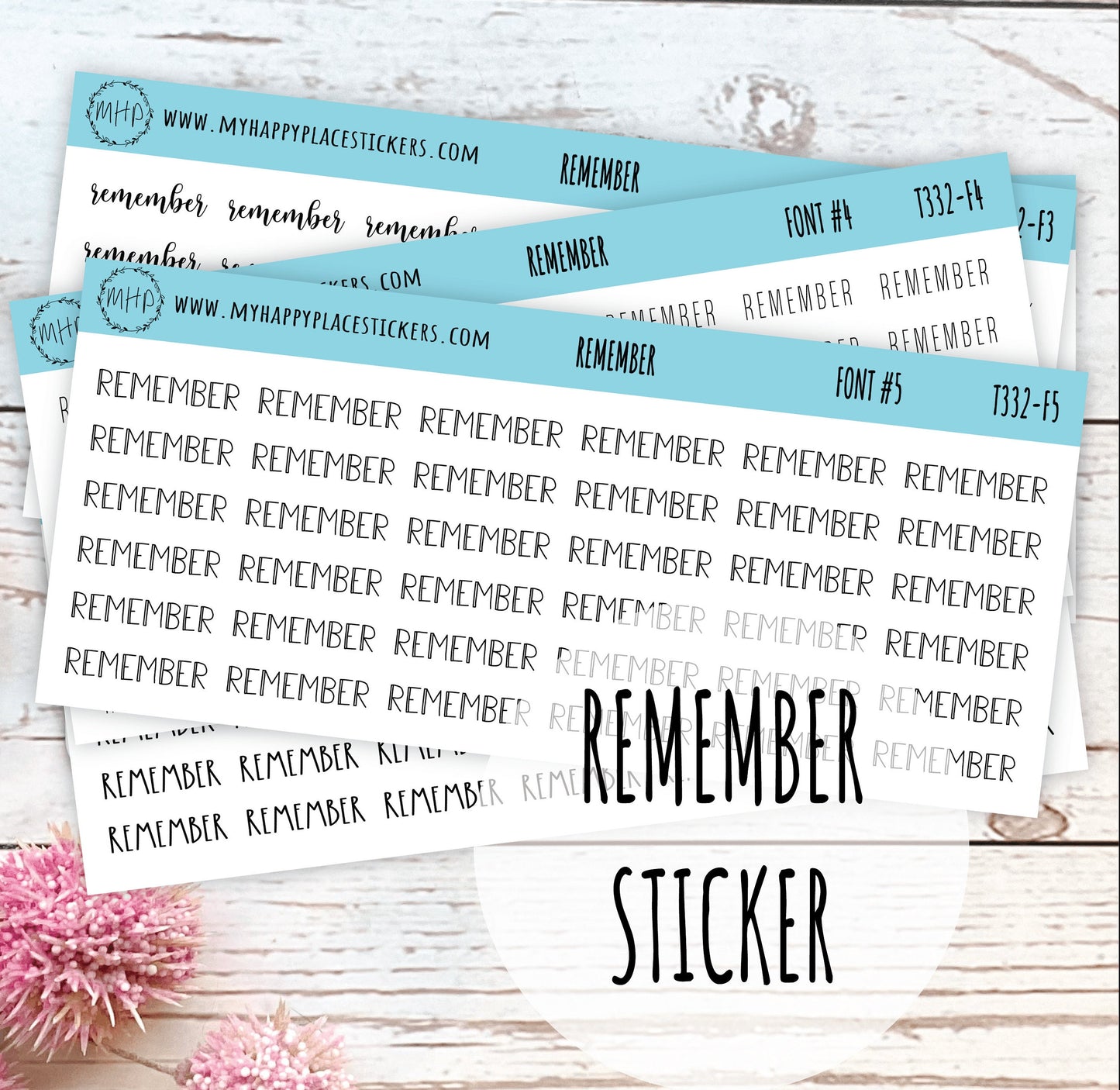 REMEMBER Stickers for Planner and Bullet Journals. 8 Fonts to Choose From || T332