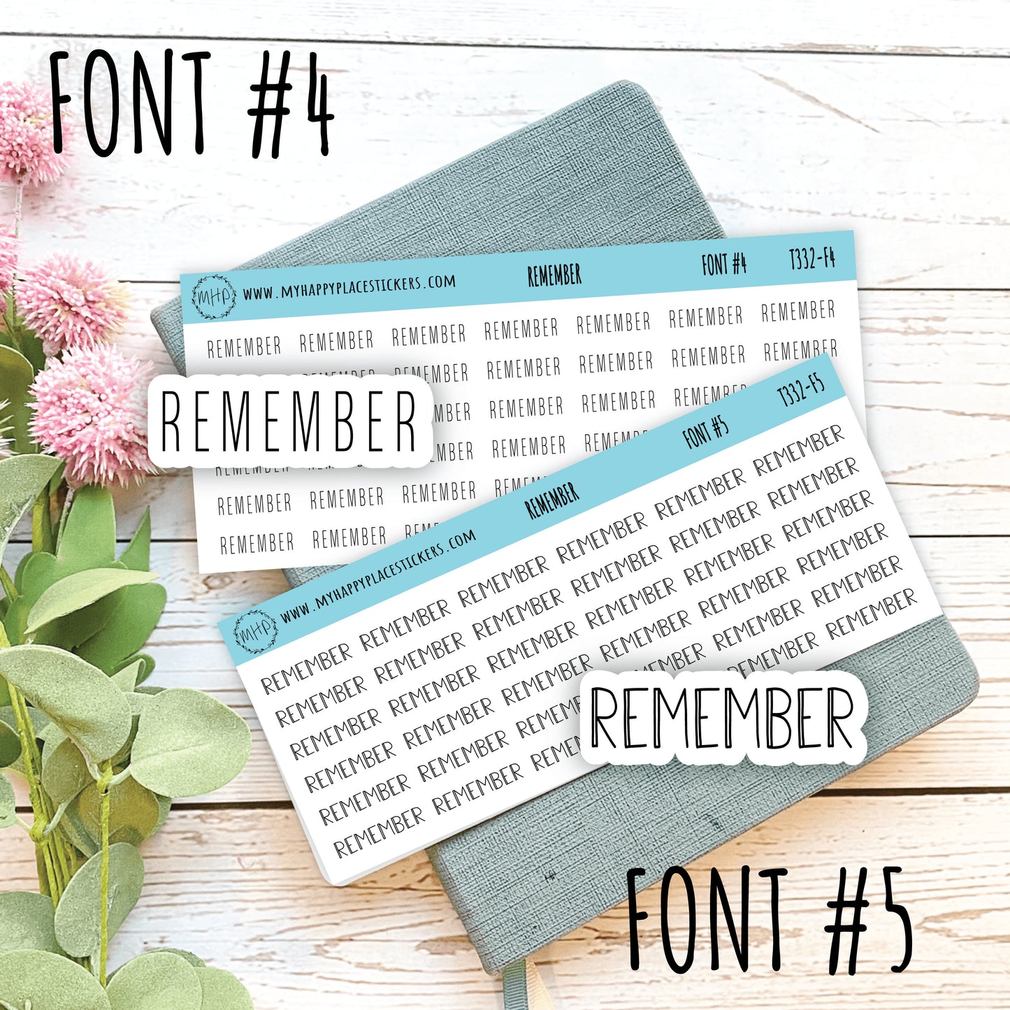 REMEMBER Stickers for Planner and Bullet Journals. 8 Fonts to Choose From || T332