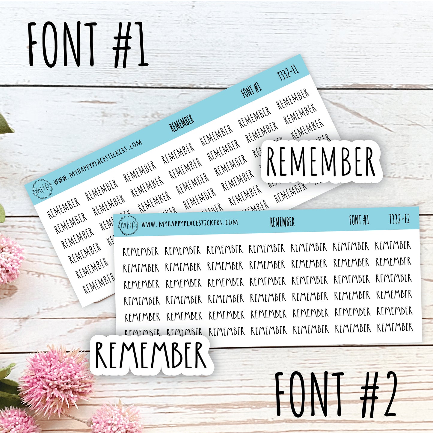 REMEMBER Stickers for Planner and Bullet Journals. 8 Fonts to Choose From || T332