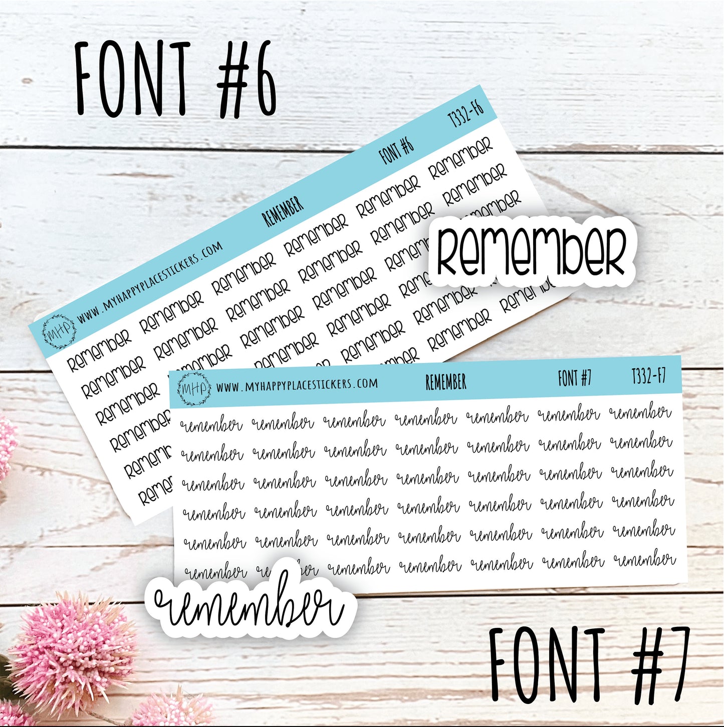 REMEMBER Stickers for Planner and Bullet Journals. 8 Fonts to Choose From || T332
