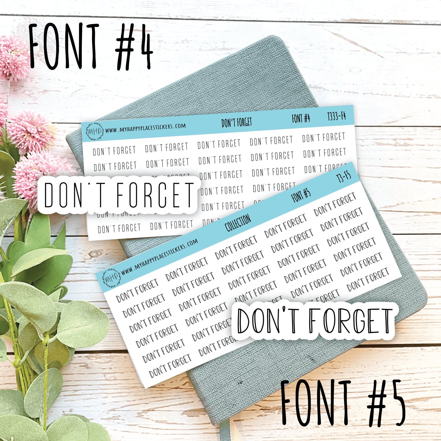 DON'T FORGET Stickers for Planner and Bullet Journals. 8 Fonts to Choose From || T333
