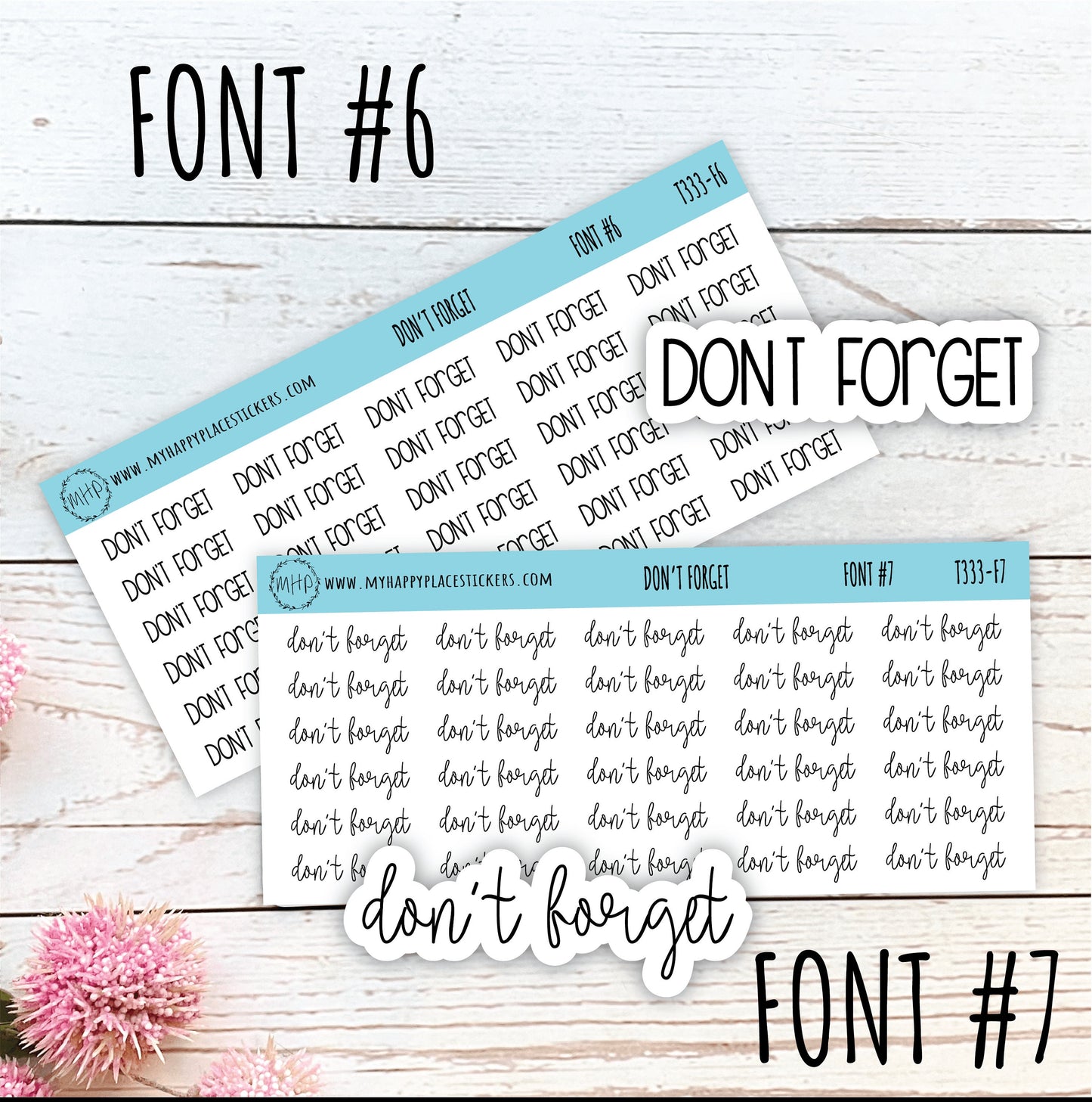 DON'T FORGET Stickers for Planner and Bullet Journals. 8 Fonts to Choose From || T333