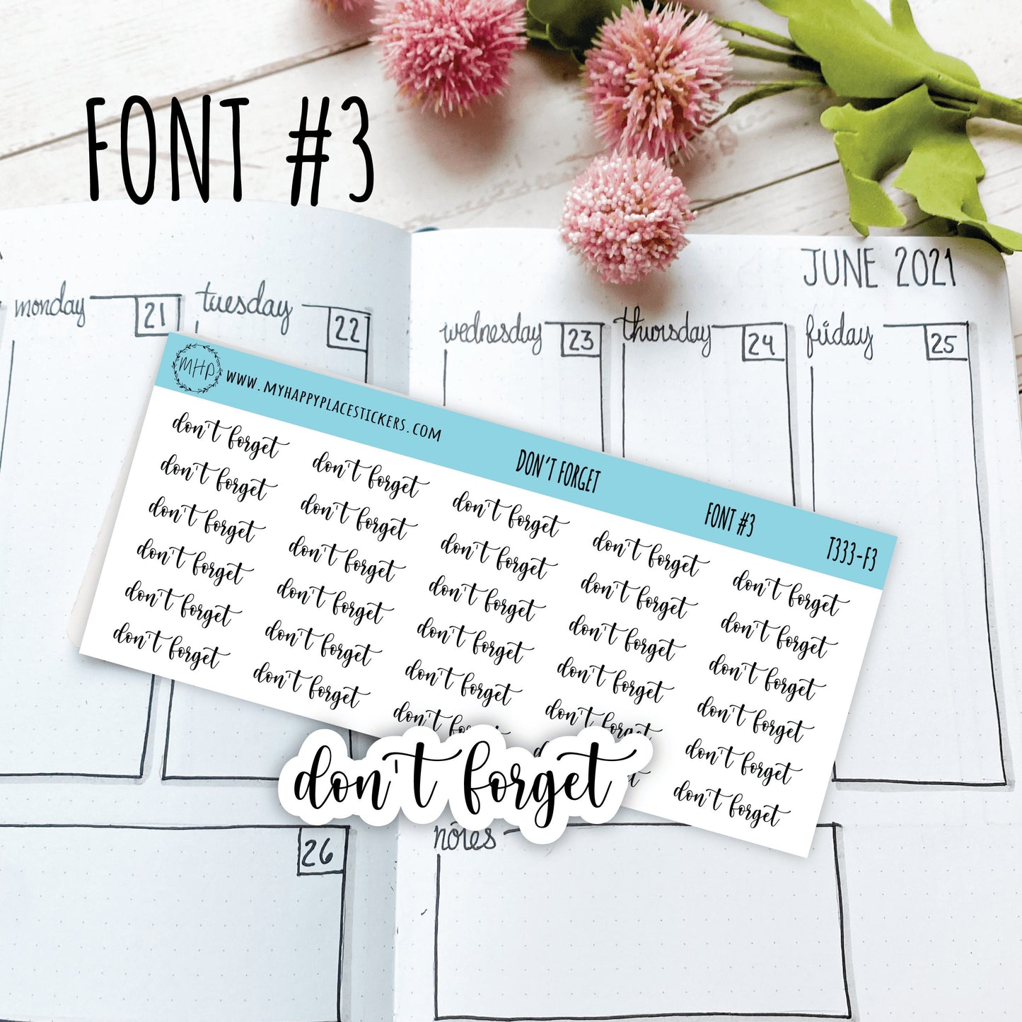 DON'T FORGET Stickers for Planner and Bullet Journals. 8 Fonts to Choose From || T333
