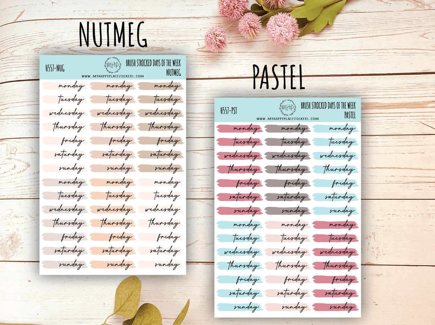 Days of the Week Over Brush Stroke. Planner Stickers || H557