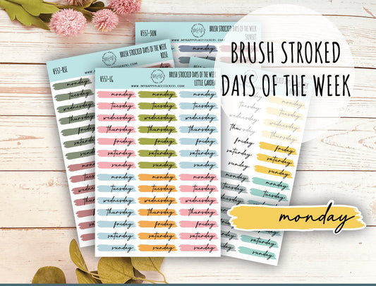 Days of the Week Over Brush Stroke. Planner Stickers || H557