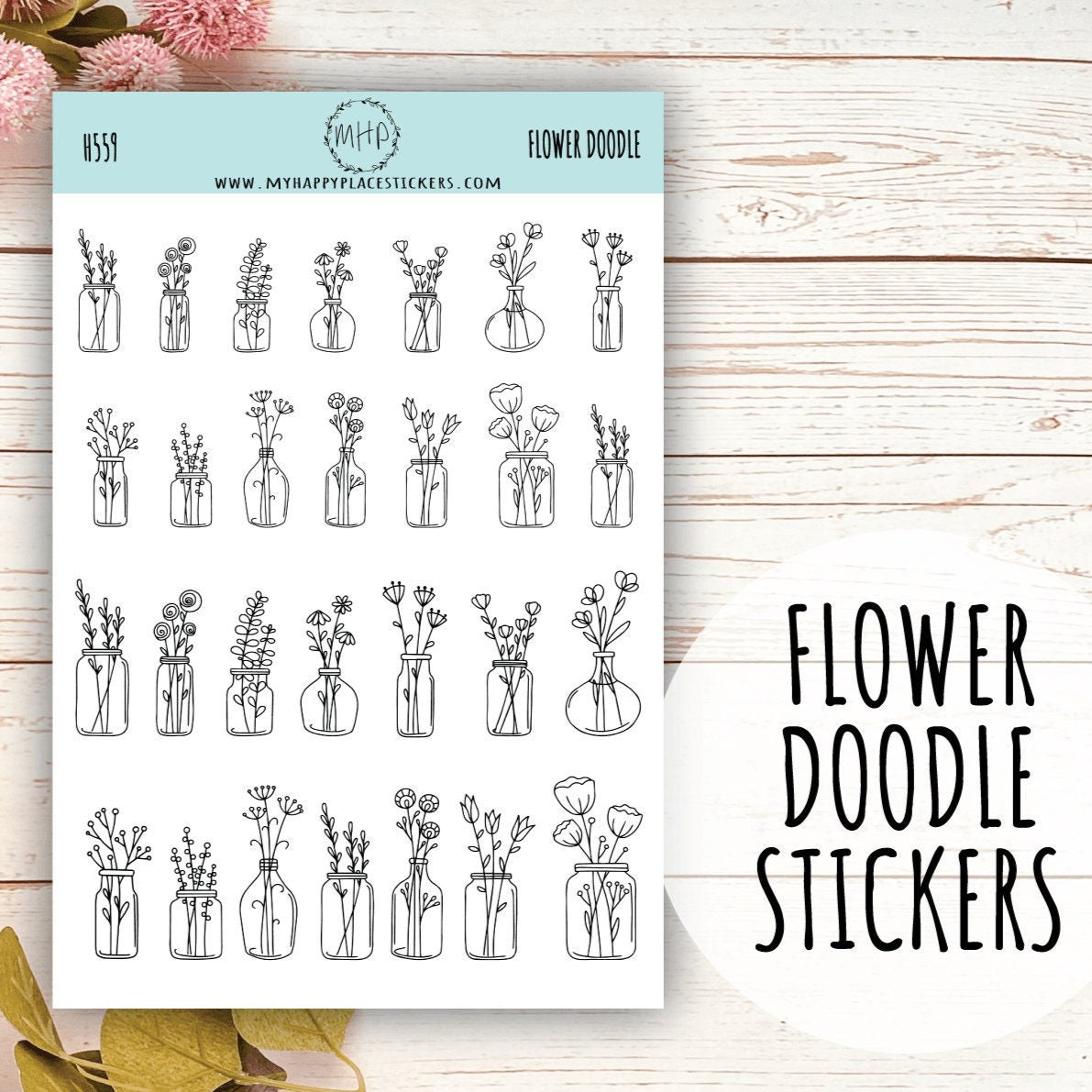 Flower Doodle Stickers for Bullet Journals. Stickers for Planners and Organizers. Doodle Stickers || H559