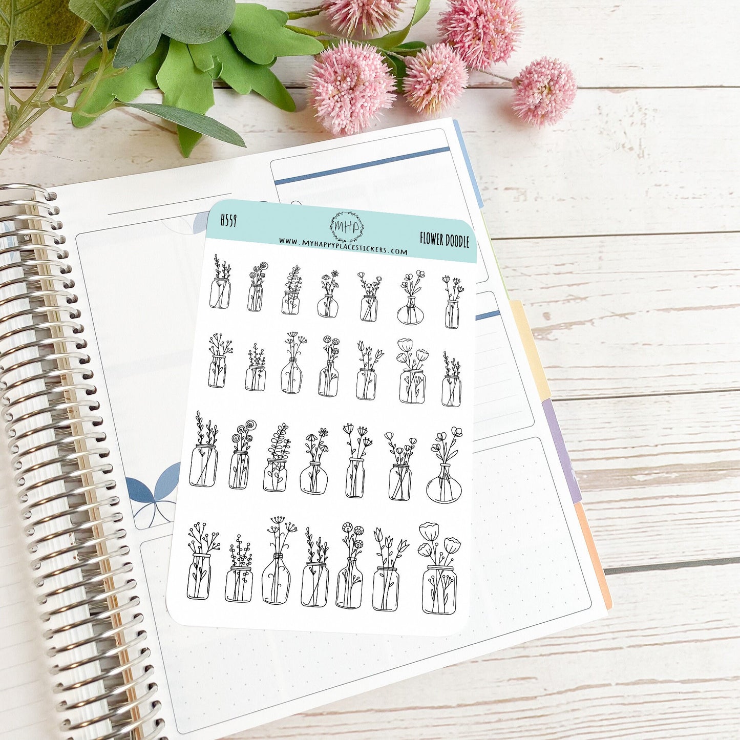Flower Doodle Stickers for Bullet Journals. Stickers for Planners and Organizers. Doodle Stickers || H559