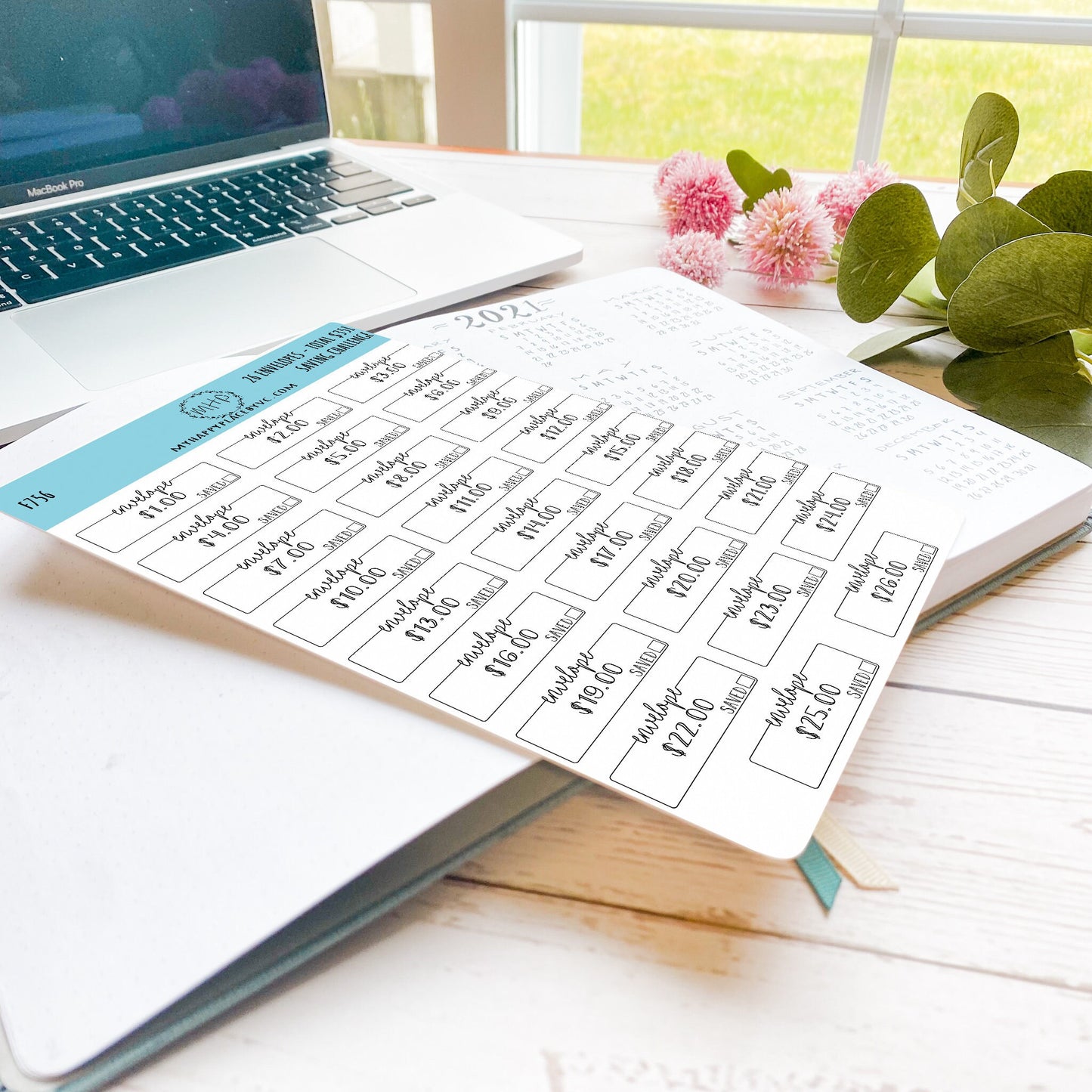 26 Envelopes Saving Challenge (Total Savings 351.00). Stickers for Planners and Bullet Journals || F756