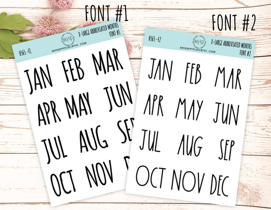 X-Large Abbreviated Month Stickers for Bullet Journals and Planners || H565