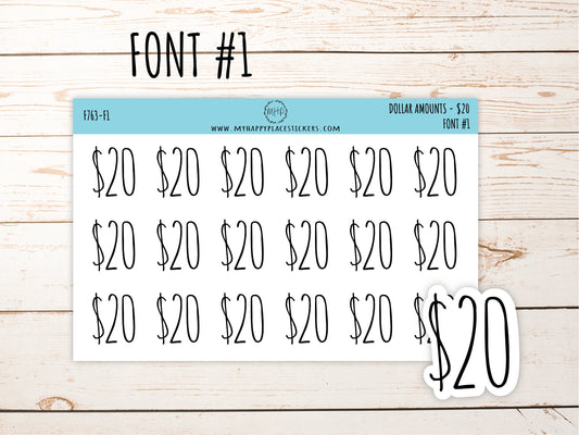 Dollar Amount Stickers. 20 Dollar Stickers. Saving and Budget Stickers|| F763