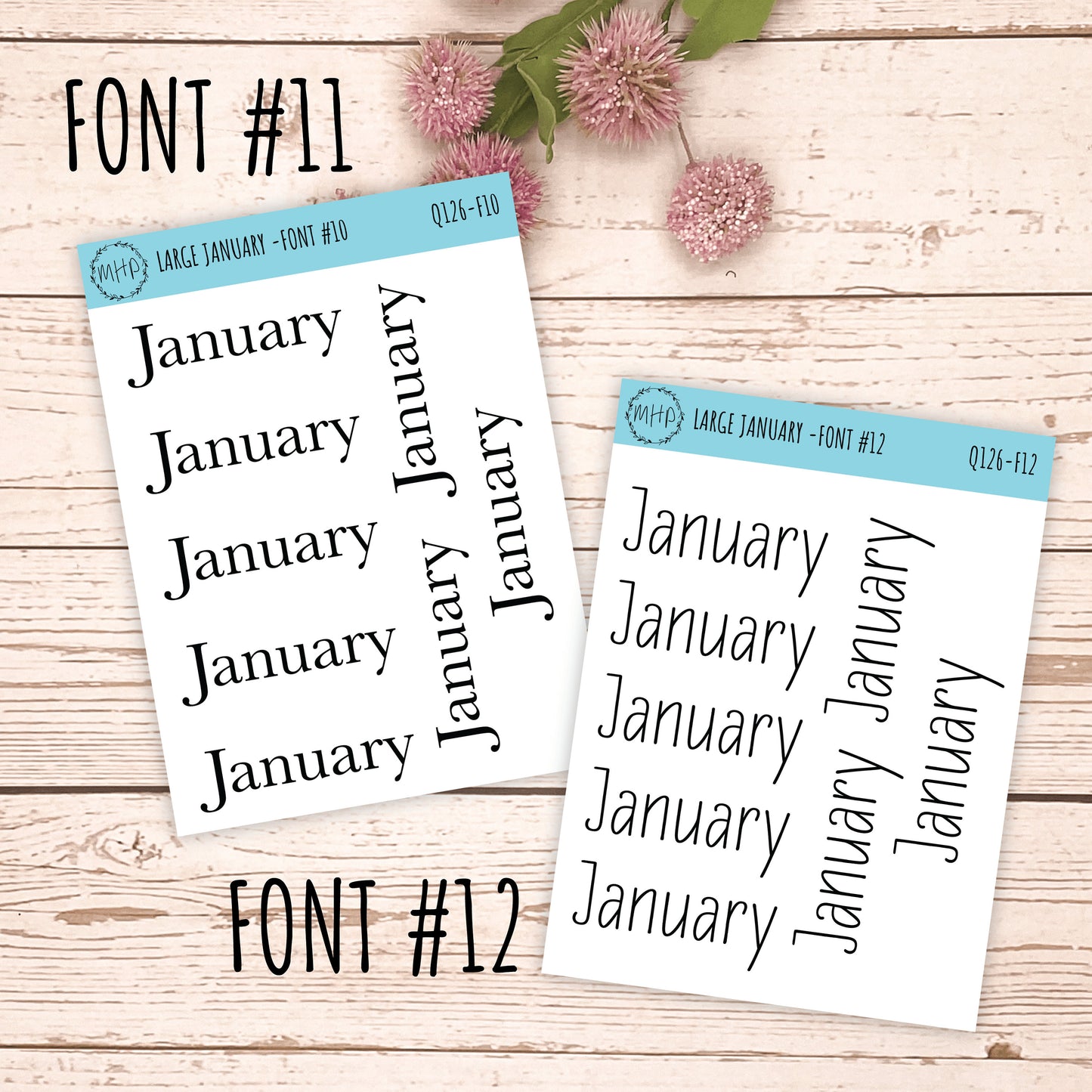 Large JANUARY Stickers for Planners, Organizers, Bullet Journals. Perfect for EC and Classic HP. 12 Fonts to Choose From || Q126