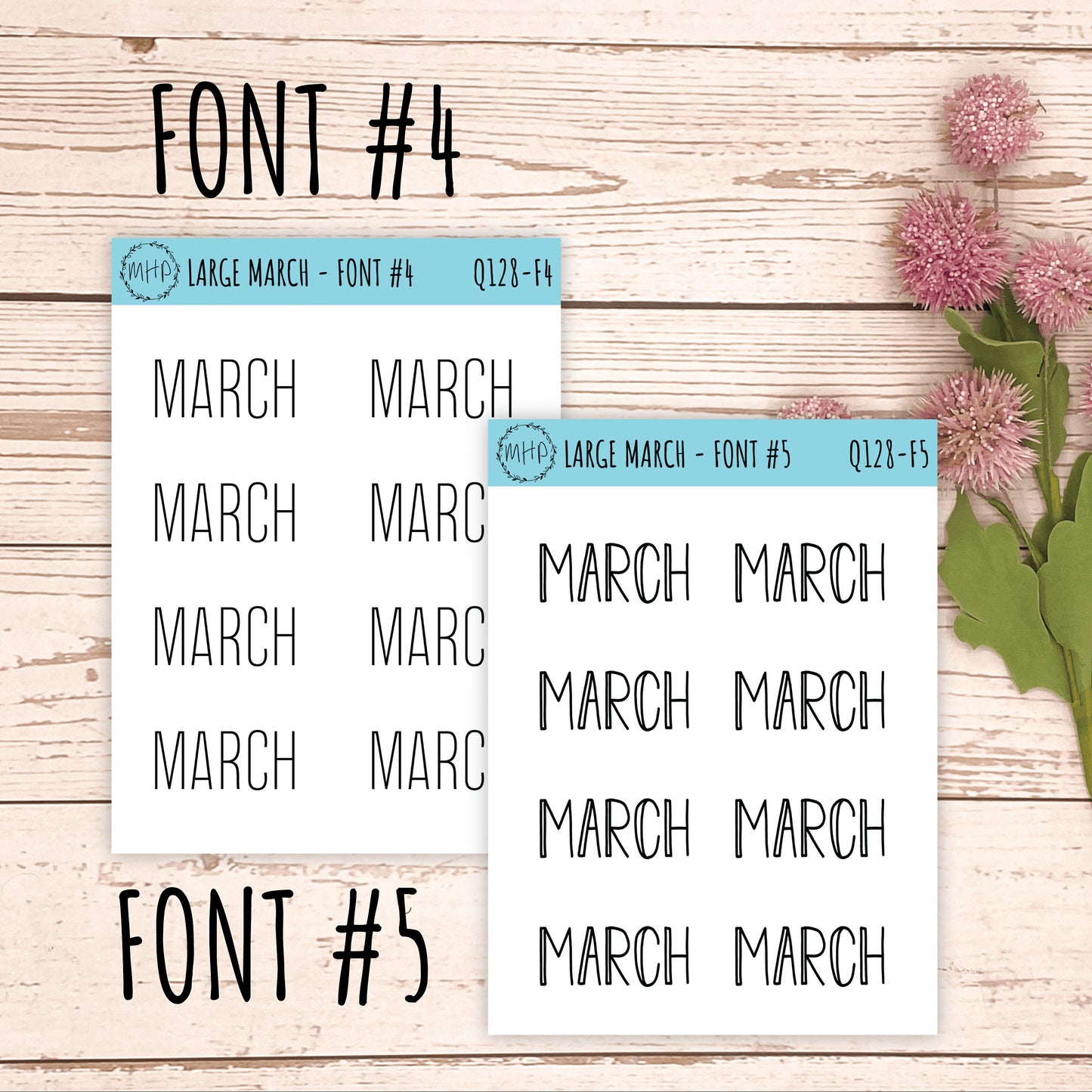 Large MARCH Stickers for Planners, Organizers, Bullet Journals. Perfect for EC and Classic HP. 12 Fonts to Choose From || Q128