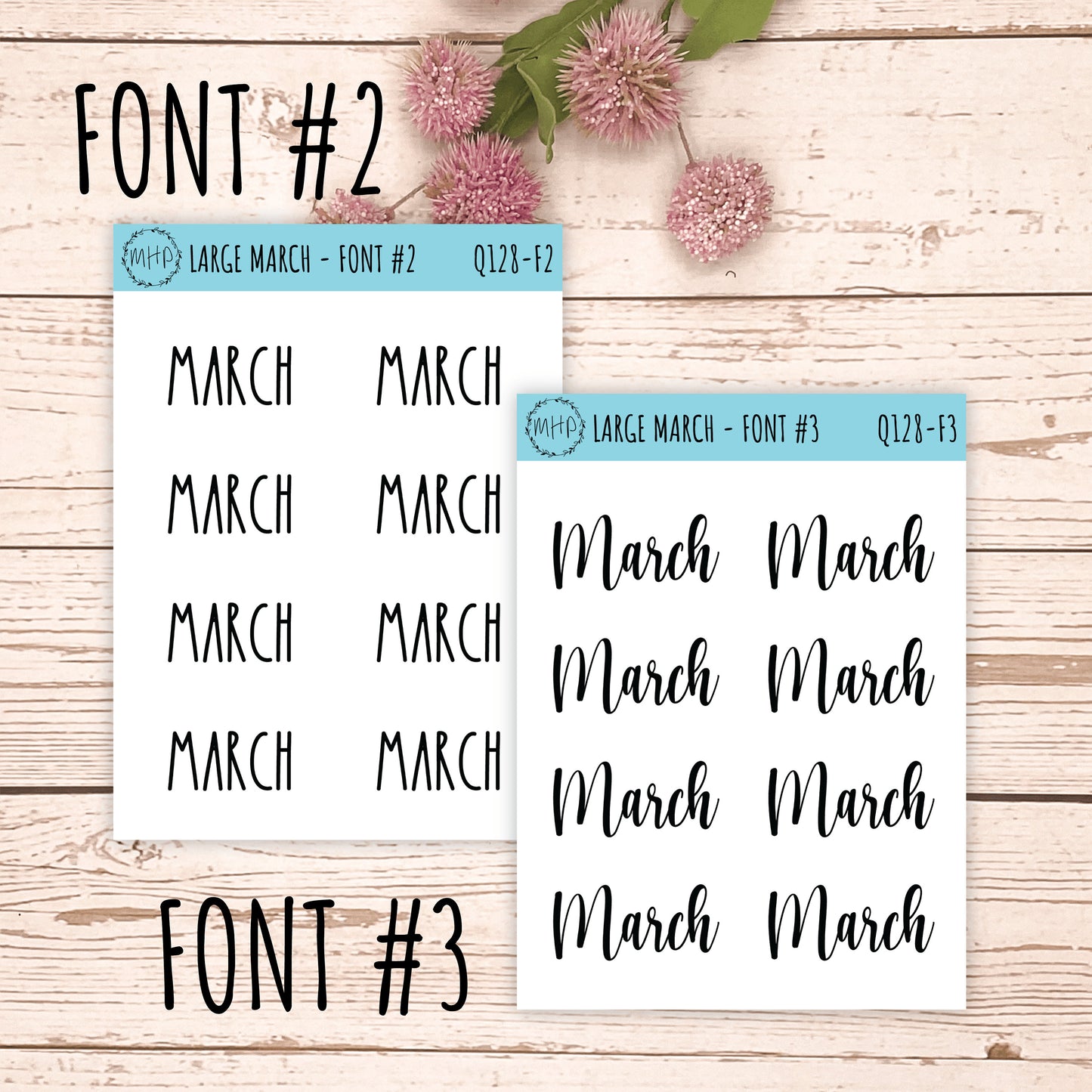 Large MARCH Stickers for Planners, Organizers, Bullet Journals. Perfect for EC and Classic HP. 12 Fonts to Choose From || Q128