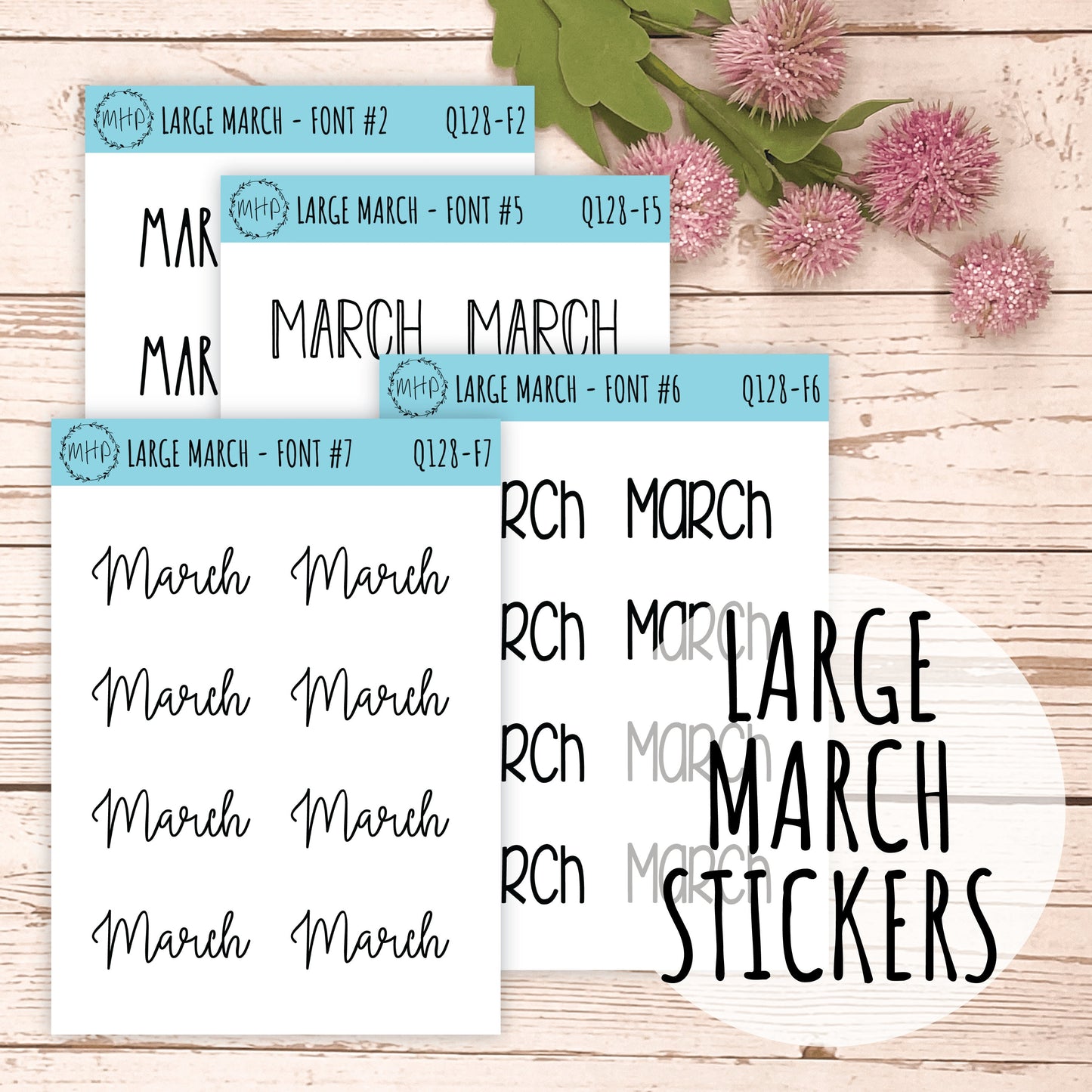 Large MARCH Stickers for Planners, Organizers, Bullet Journals. Perfect for EC and Classic HP. 12 Fonts to Choose From || Q128
