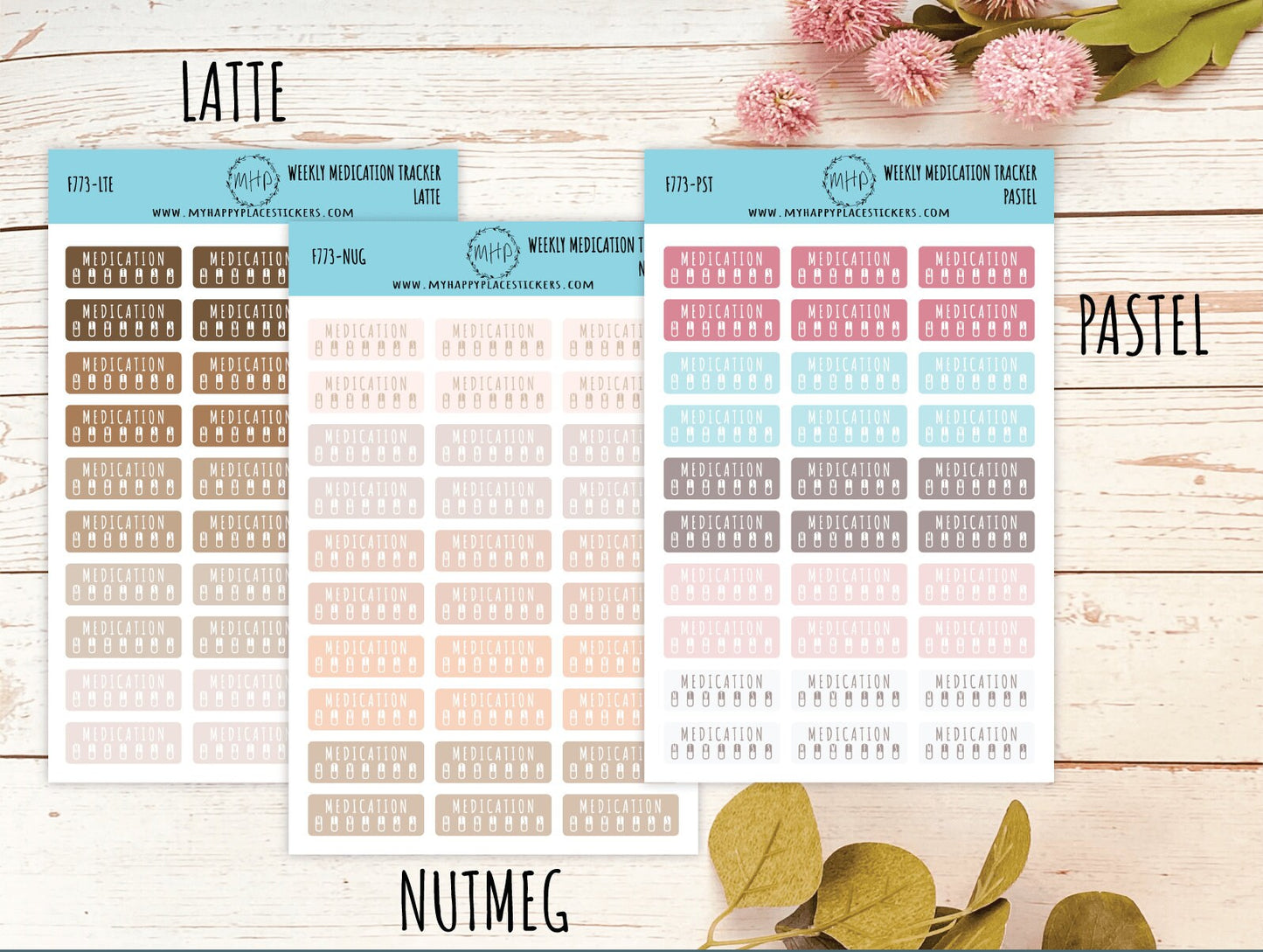 Weekly Medication Tracker. Planner Stickers for Bullet Journals. Habit Tracker Stickers || F773