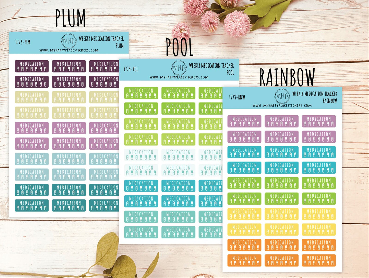Weekly Medication Tracker. Planner Stickers for Bullet Journals. Habit Tracker Stickers || F773