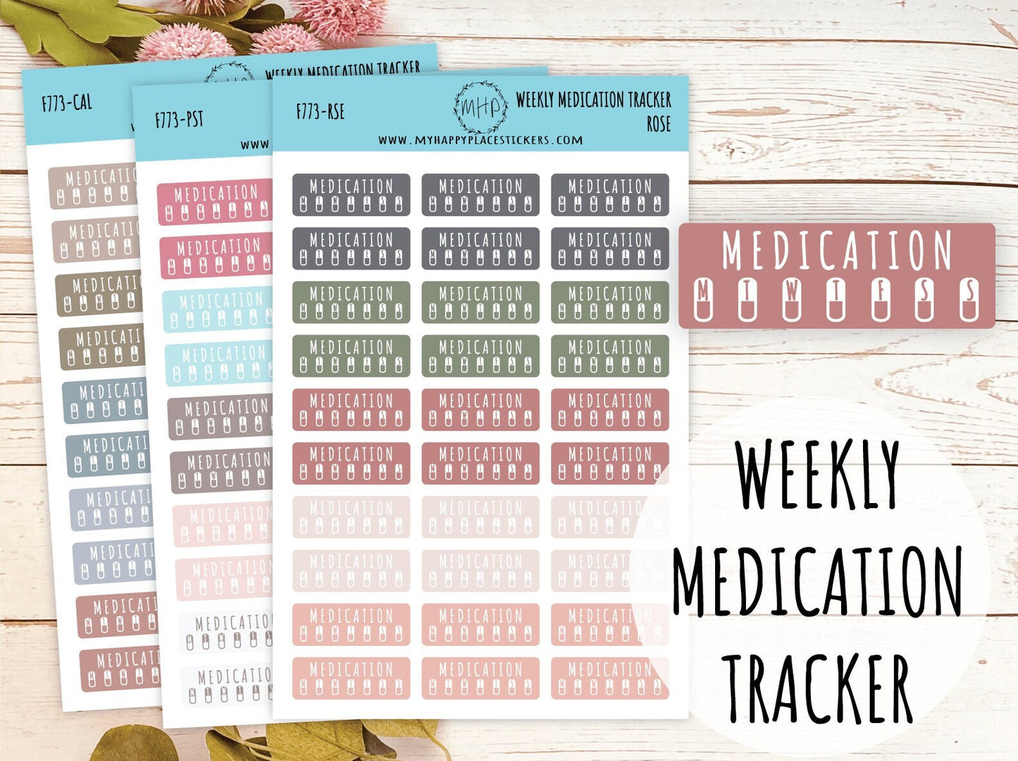 Weekly Medication Tracker. Planner Stickers for Bullet Journals. Habit Tracker Stickers || F773