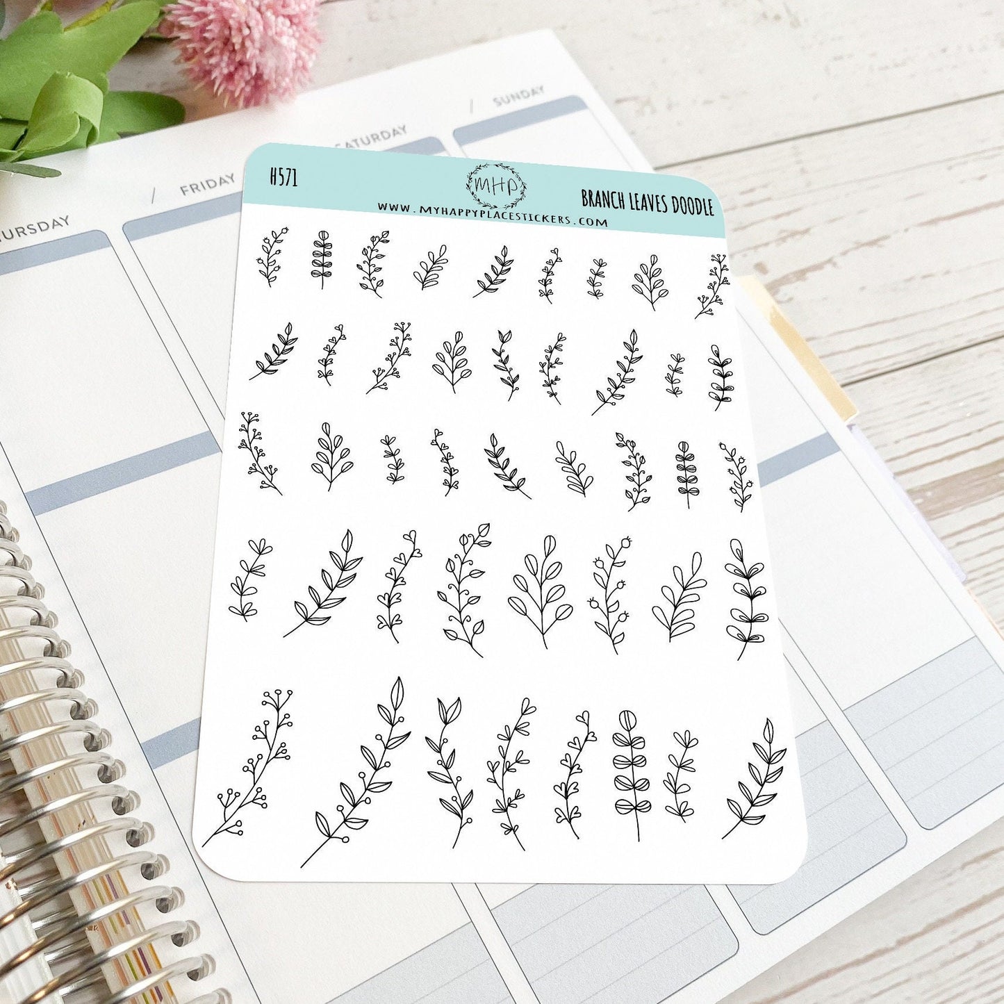 Branch Leaves Doodle Stickers for Bullet Journals. Stickers for Planners and Organizers. Doodle Stickers || H571