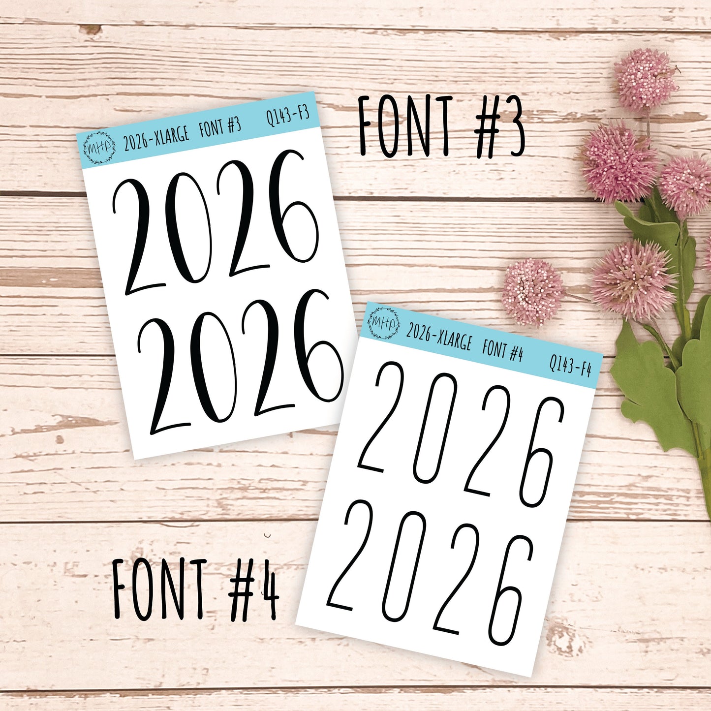 X Large 2026 Year Stickers for Planners, Bullet Journals, College Planner. Gold, Silver and Rose Gold Foil || Q143