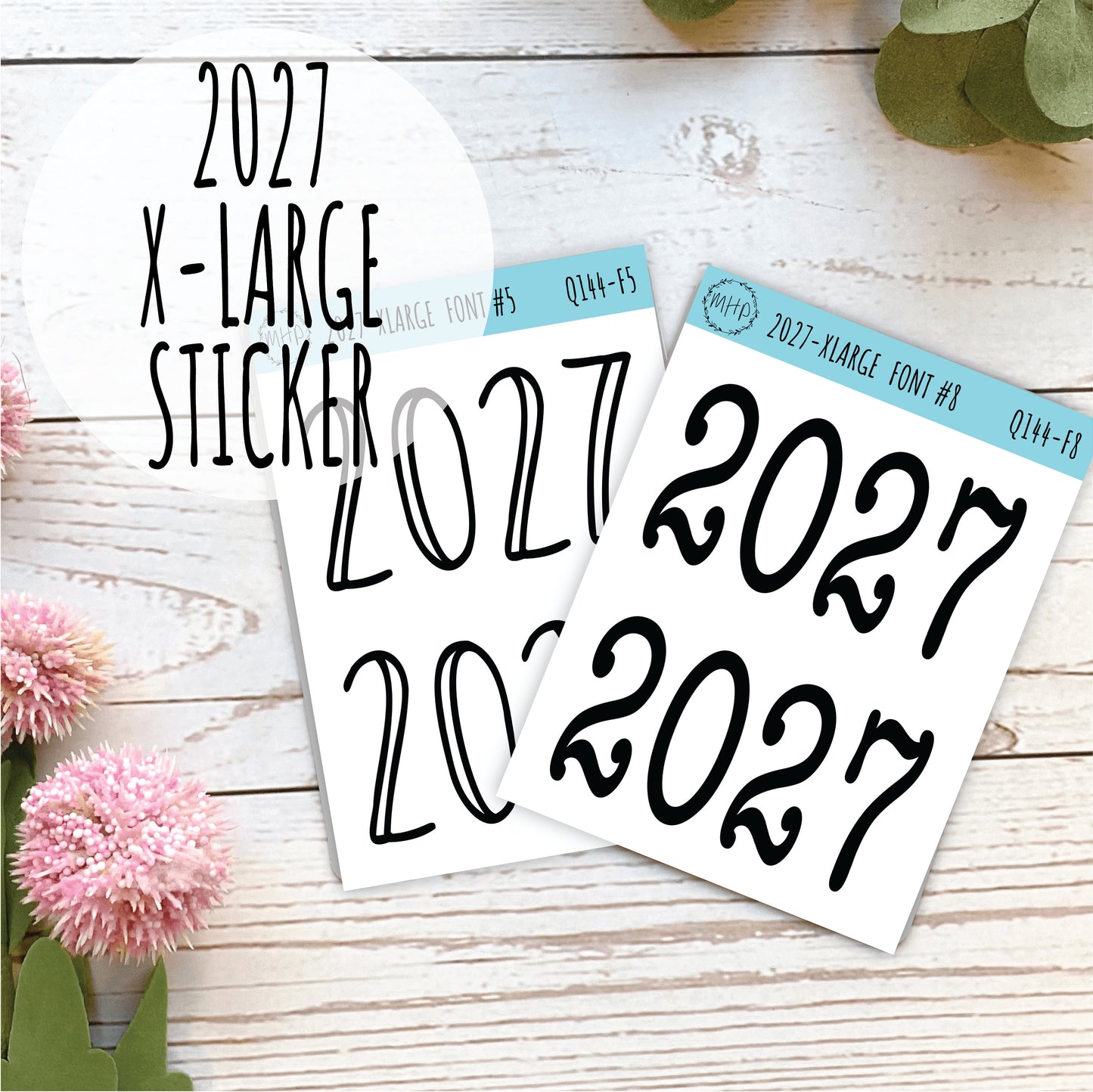 X Large 2027 Year Stickers for Planners, Bullet Journals, College Planner. Gold, Silver and Rose Gold Foil || Q144