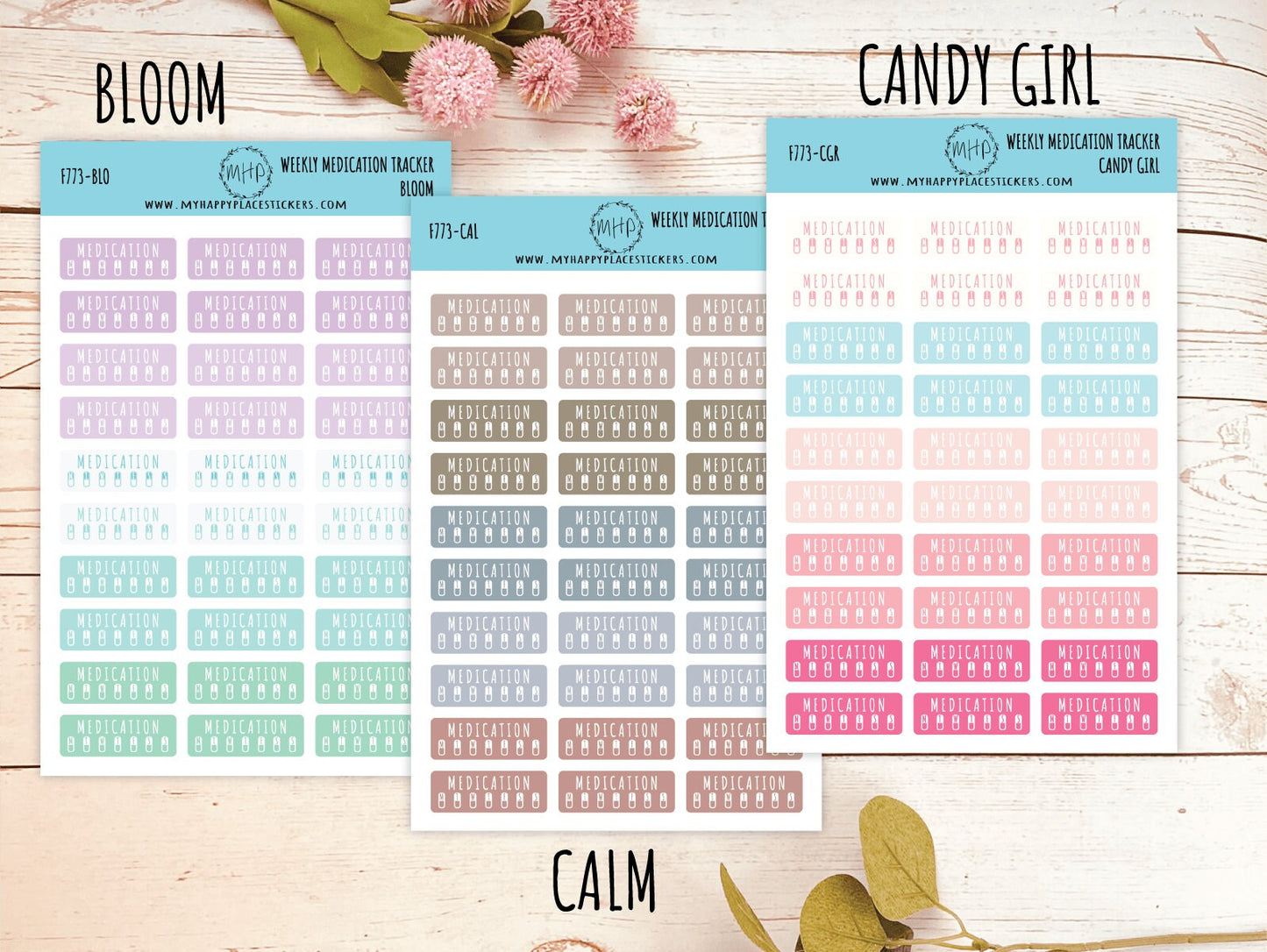 Weekly Medication Tracker. Planner Stickers for Bullet Journals. Habit Tracker Stickers || F773