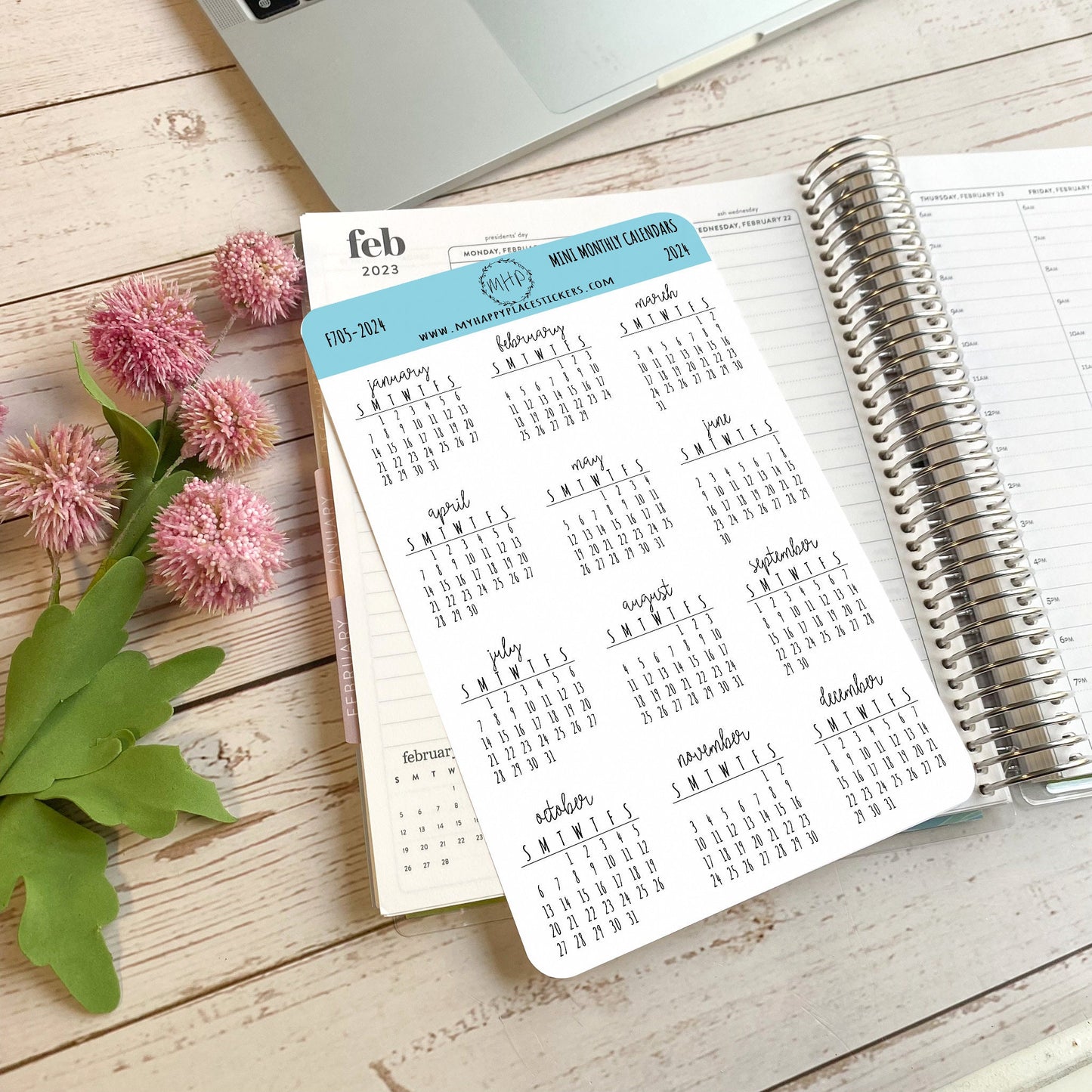 Mini 2024 Calendar Stickers for Planners and Bullet Journals, and Homeschool Planner || F705