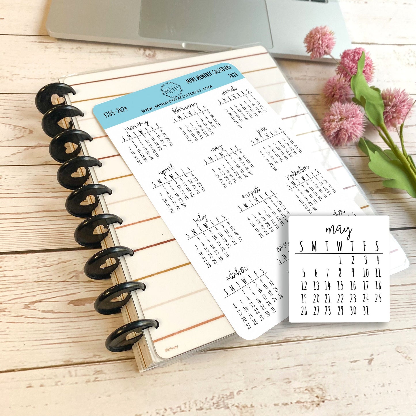 Mini 2024 Calendar Stickers for Planners and Bullet Journals, and Homeschool Planner || F705