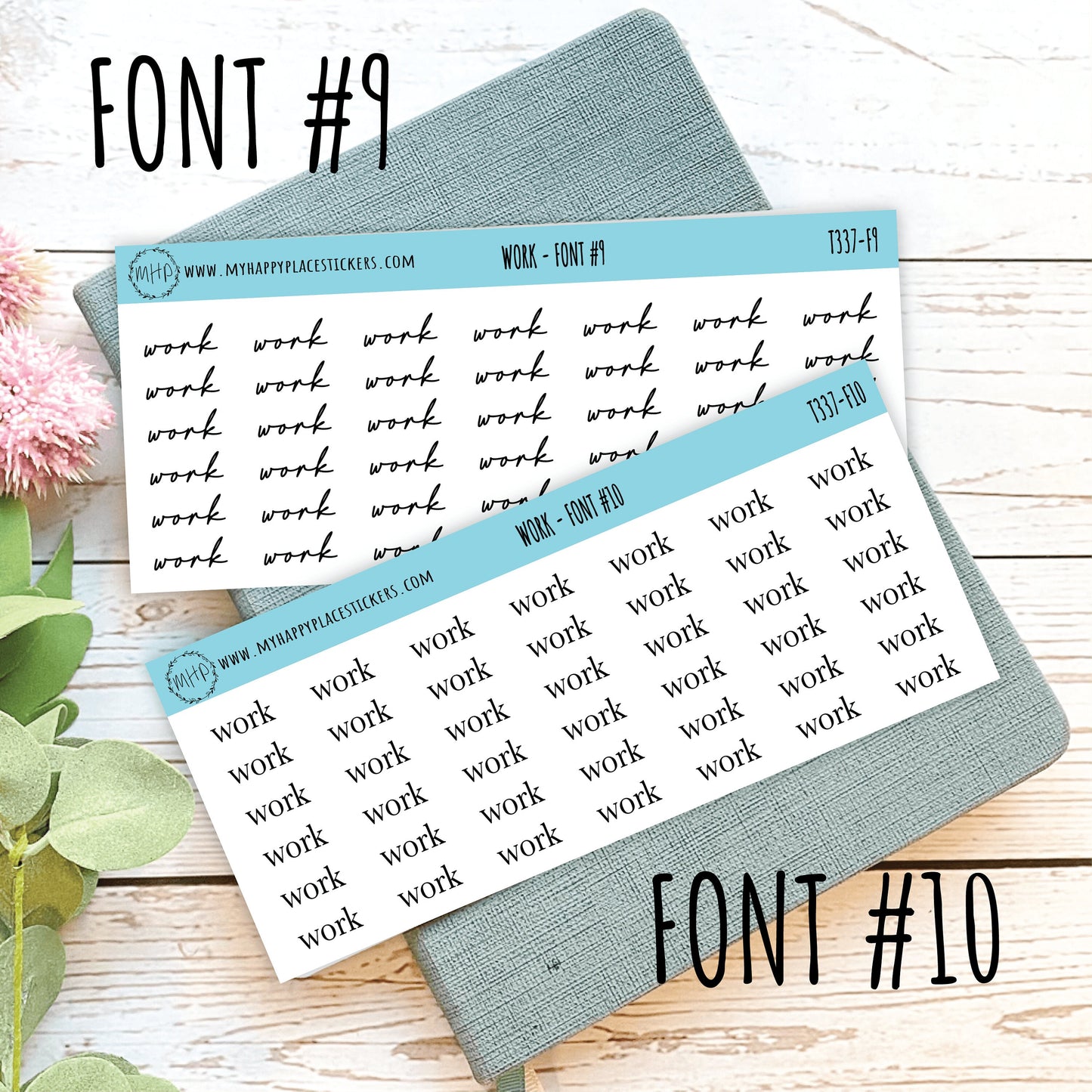 WORK Stickers for Planner and Bullet Journals. 7 Fonts to Choose From || T337