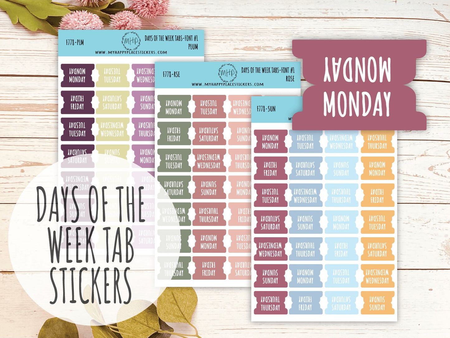 Days of the Week Tabs. Stickers for Planners. Tabs for Planners. Days of the Week Stickers || F778
